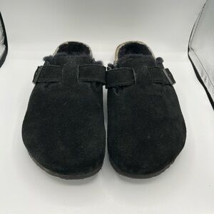 Mens Birkenstock Boston Shearling Black Suede Regular Fit Clog Shoes sz42.
